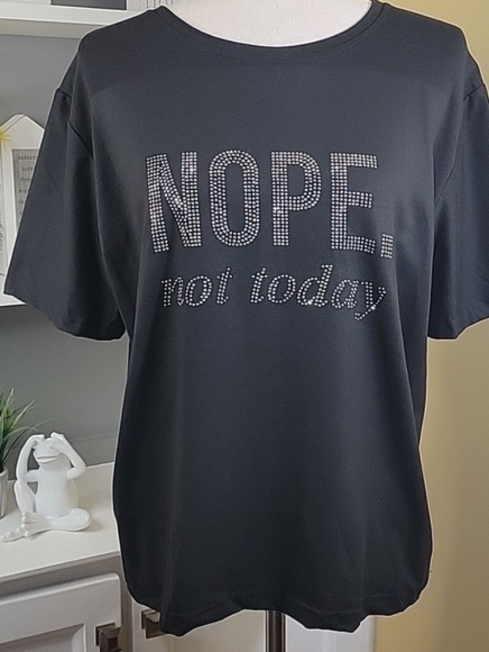 "Nope Not Today" Rhinestone Black Short Sleeve Tshirt